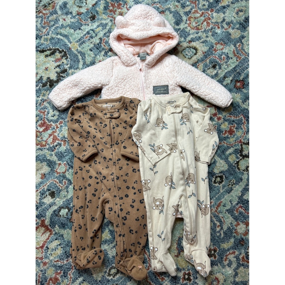 Carter's Eddie Bauer Jacket Sleepers Girls 3-6M Pink Brown Animal Print EUC